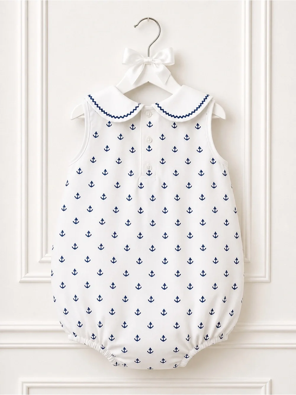 Kissy Kissy Sailboat Bubble Romper 9M White Blue Nautical Pima Cotton Baby RARE